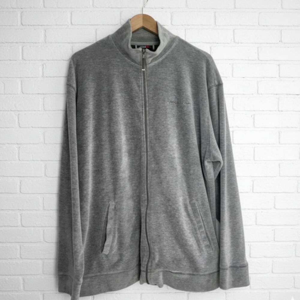 VTG 90s DKNY Active Grey Full Zip w/ Pockets Fleece Mens Jacket Sweat Shirt XL
